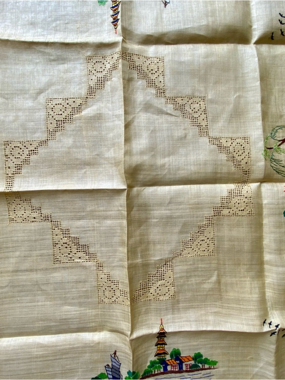 Asian Tablecloth Hand Embroidered - Picture 9 of 12